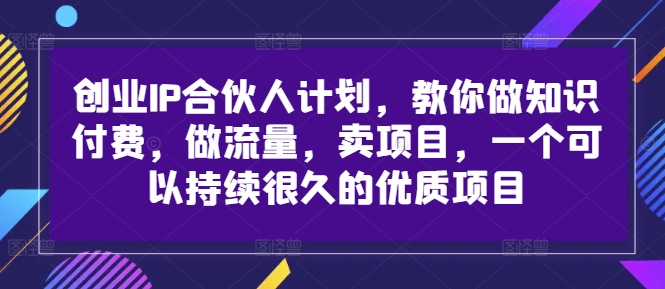 创业IP合伙人计划，教你做知识付费，做流量，卖项目，一个可以持续很久的优质项目-985网创