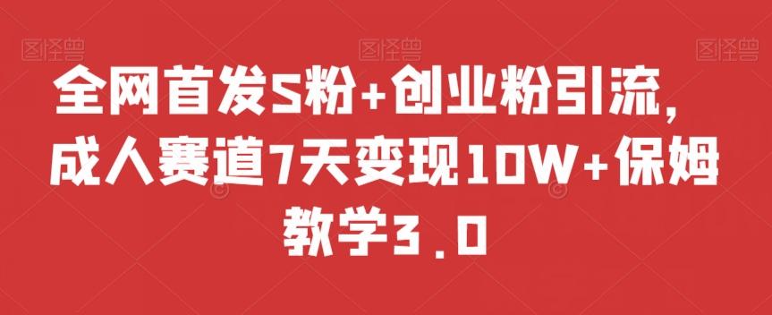 全网首发S粉+创业粉引流，成人赛道7天变现10W+保姆教学3.0【揭秘】-985网创