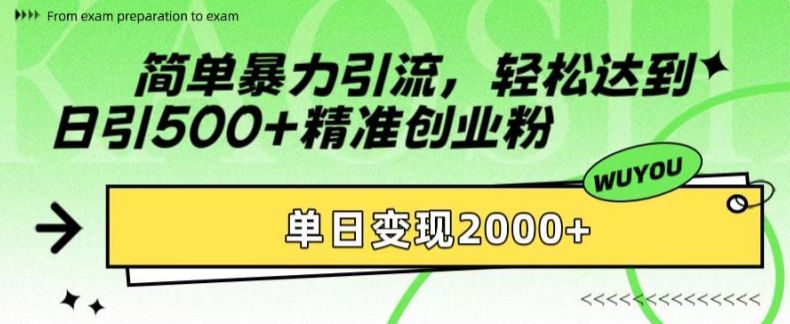 简单暴力引流，轻松达到日引500+精准创业粉，单日变现2k【揭秘】-985网创