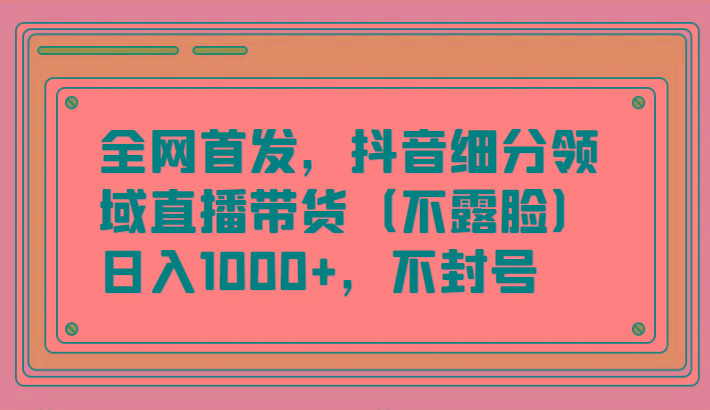 全网首发，抖音细分领域直播带货(不露脸)项目，日入1000+，不封号-985网创