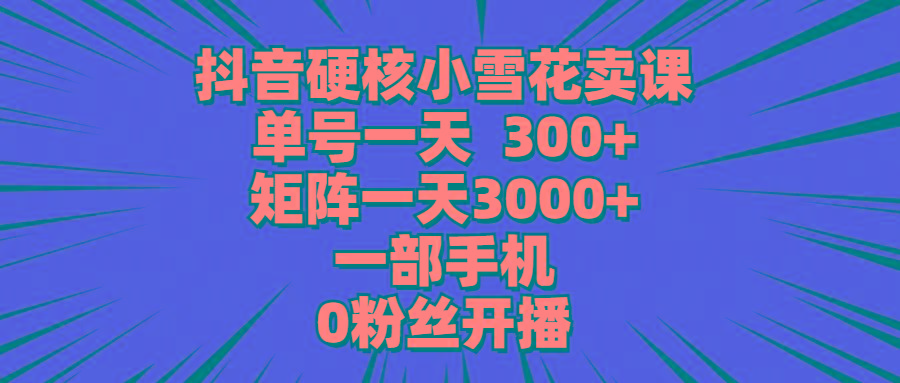 (9551期)抖音硬核小雪花卖课，单号一天300+，矩阵一天3000+，一部手机0粉丝开播-985网创